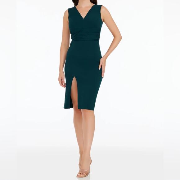 NWT Dress The Population Alessia Tie Waist Crepe Dress Pine Green Size Small - Picture 1 of 6
